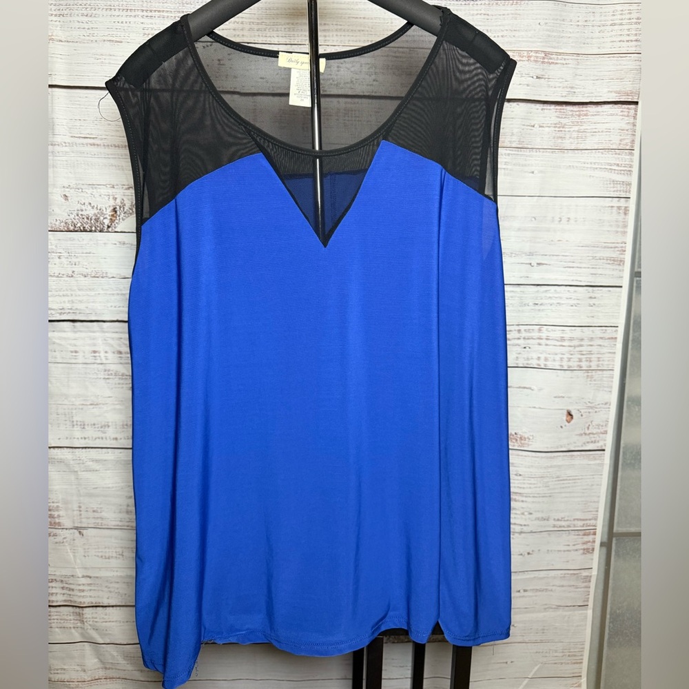 Blue Shirt with Black Mesh Detail (0382)